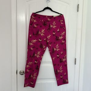 Soft Surroundings Emiko Pants Fuchsia Pink Metallic Leaf Ponte Ankle Size L